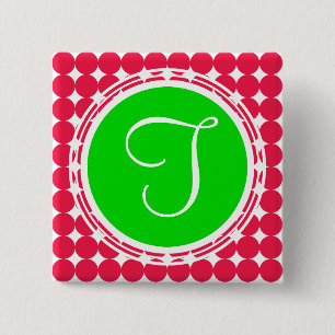 Green & Red Polka Dot Monogram Button