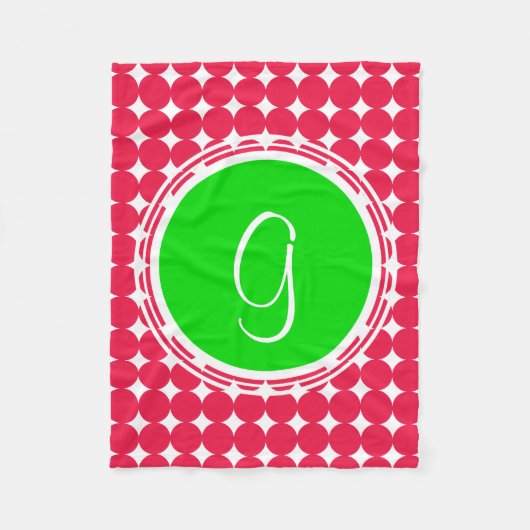 Green & Red Polka Dot Monogram Fleecedecke (Vorderseite)