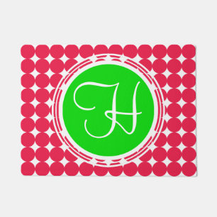 Green & Red Polka Dot Monogram Fußmatte