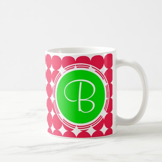 Green & Red Polka Dot Monogram Kaffeetasse (Rechts)