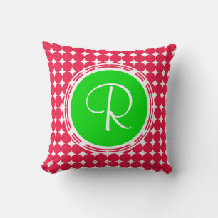 Green & Red Polka Dot Monogram Kissen