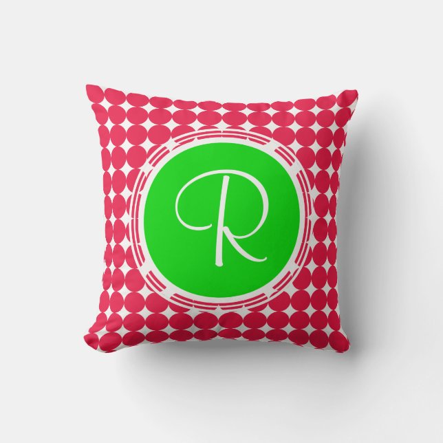 Green & Red Polka Dot Monogram Kissen (Vorderseite)