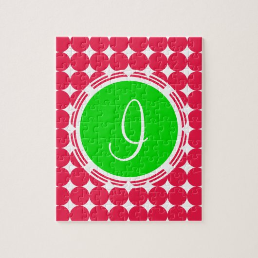Green & Red Polka Dot Monogram Puzzle (Vertikal)