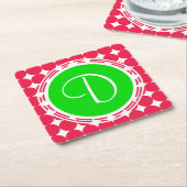 Green & Red Polka Dot Monogram Rechteckiger Pappuntersetzer (angewinkelt)