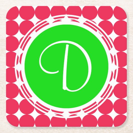 Green & Red Polka Dot Monogram Rechteckiger Pappuntersetzer (Vorderseite)