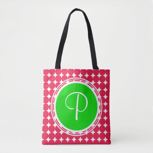 Green & Red Polka Dot Monogram Tasche (Vorderseite)