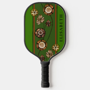Green Red Retro Blume Cool Vintage Blüte Zeichnend Pickleball Schläger