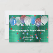 GREEN RED SPOT BALLOON RED SAVE THE DATE RSVP CARD KARTE (Vorderseite)