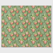 Green Red Strawberries Fruit Birthday Geschenkpapier (Flach)