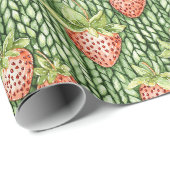 Green Red Strawberries Fruit Birthday Geschenkpapier (Rolleneckpunkt)