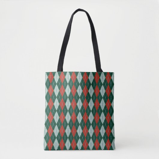 Green & Red Strick-Look All-Over-Print Tote-Tasche Tasche (Vorderseite)