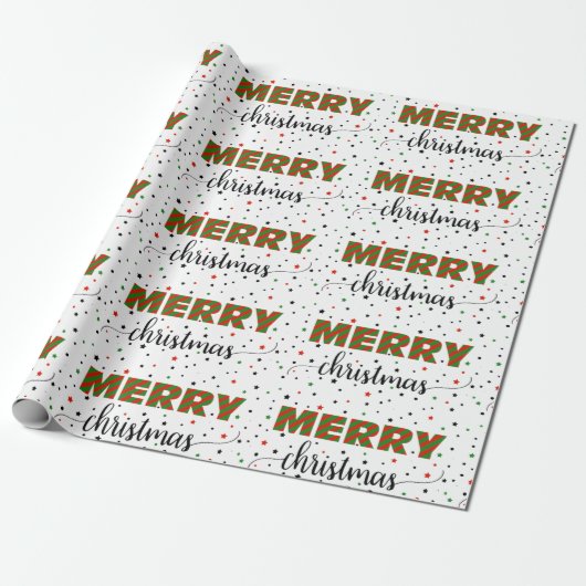 Green Red Striped Frohe Weihnachtsstars Geschenkpapier (Ungerollt)