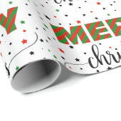 Green Red Striped Frohe Weihnachtsstars Geschenkpapier (Rolleneckpunkt)