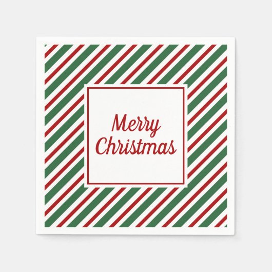 Green Red Stripes Pattern Frohe Weihnachten Napkin Serviette (Vorderseite)