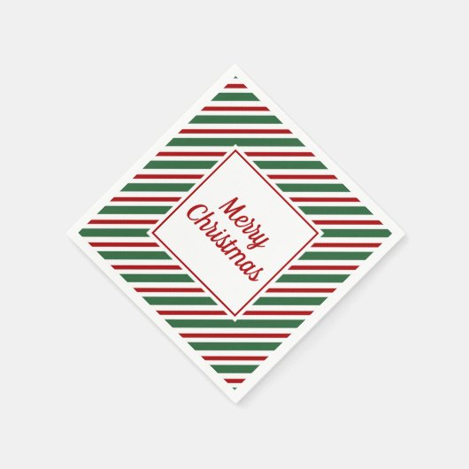 Green Red Stripes Pattern Frohe Weihnachten Napkin Serviette (Ecke)