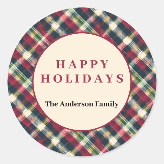 Green Red Tartan Plaid Custom Christmas Holiday Runder Aufkleber (Vorderseite)