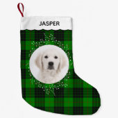 Green Red Tartan Plaid Winter Wreath Pet Dog Photo Kleiner Weihnachtsstrumpf (Vorderseite)