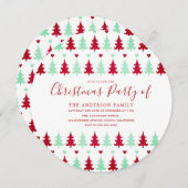 Green & Red Tree Muster Weihnachtskreislauf Party Einladung (Vorne/Hinten)