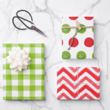Green & Red Watercolor Dots Gingham Wrapping Paper