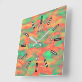 Green, Red Watercolor-Like Abstract Pattern Quadratische Wanduhr (Winkel)