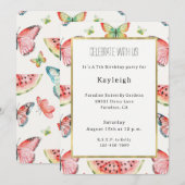 Green Red Watermelon Blue Butterflies Birthday Einladung (Vorne/Hinten)