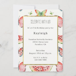 Green Red Watermelon Blue Butterflies Birthday Einladung
