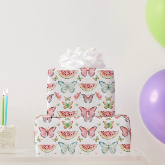 Green Red Watermelon Blue Butterflies Birthday Geschenkpapier (Partygeschenke)