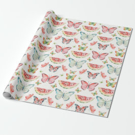 Green Red Watermelon Blue Butterflies Birthday Geschenkpapier
