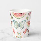 Green Red Watermelon Blue Butterflies Birthday Pappbecher (Rückseite)