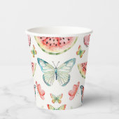 Green Red Watermelon Blue Butterflies Birthday Pappbecher (Vorderseite)