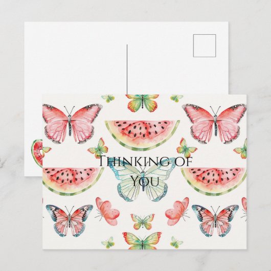 Green Red Watermelon Blue Butterflies Birthday Postkarte (Vorne/Hinten)