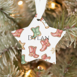 Green Red Western Cowboy Boots Weihnachten Ornament