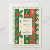 Green Red Whimsical Strip Wasserfarbe Ferienkarte (Vorderseite)