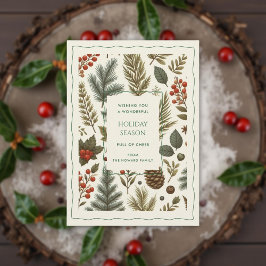 Green Red Whimsisical Floral Watercolor Feriencard