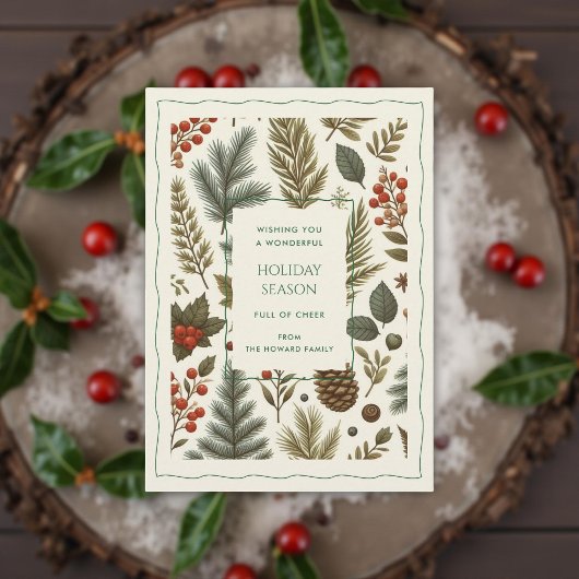 Green Red Whimsisical Floral Watercolor Feriencard