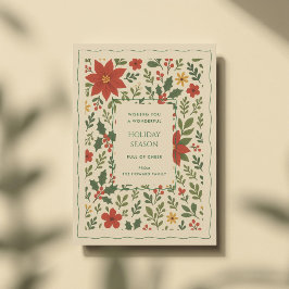 Green Red Whimsisical Floral Watercolor Feriencard