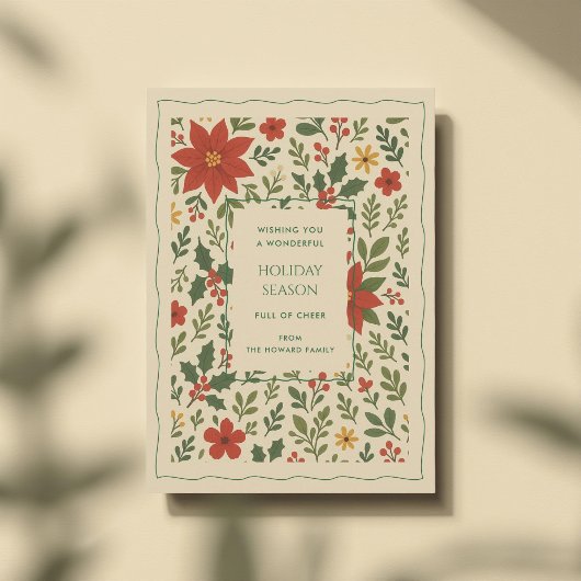 Green Red Whimsisical Floral Watercolor Feriencard