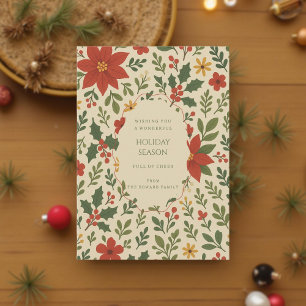 Green Red Whimsisical Floral Watercolor Feriencard