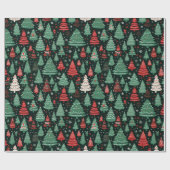 Green Red White Christmas Trees Schwarze Weihnacht Geschenkpapier (Flach)