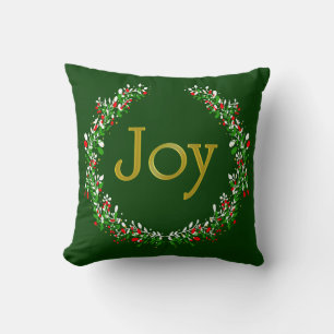 Green Red White Gold Christmas JOY Pillow Kissen