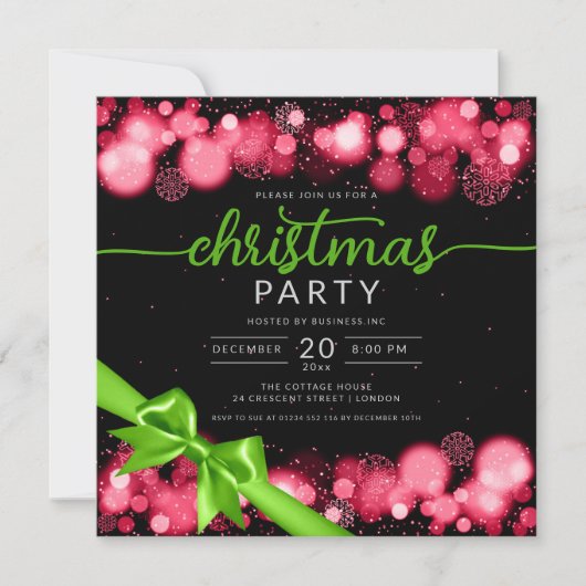 Green Red Winter Wonderland Company Xmas Ribbon Einladung (Vorderseite)