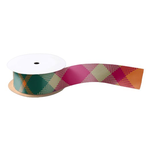 Green Red Yellow Scottish Tartan Plaid Satinband (Spule)
