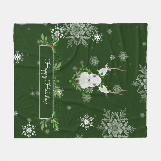 Green Reindeer Fleece Blanket (Vorderseite (Horizontal))