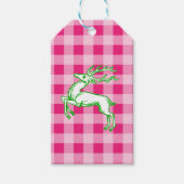 Green Reindeer Pink Gingham Geschenkanhänger (Vorderseite)