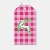 Green Reindeer Pink Gingham Geschenkanhänger (Rückseite)