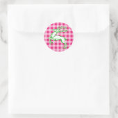 Green Reindeer Pink Gingham Runder Aufkleber (Tasche)