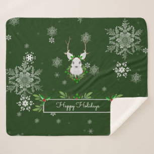 Green Reindeer Sherpa Blanket Sherpadecke