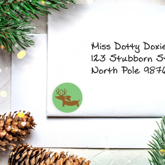 Green Rentier Dackel Holiday Umschlag Aufkleber