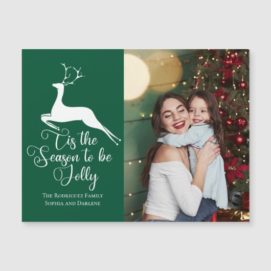 Green Rentier Weihnachts-Foto Dieses Jahr Magnet (Vorderseite)
