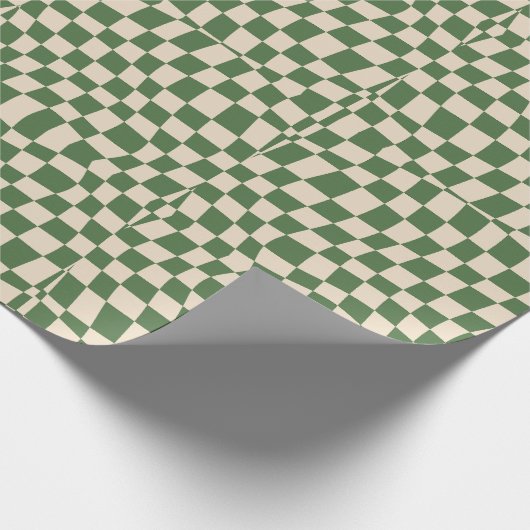 Green Retro 70er Groovy Wavy-Checkered Muster Geschenkpapier (Ecke)